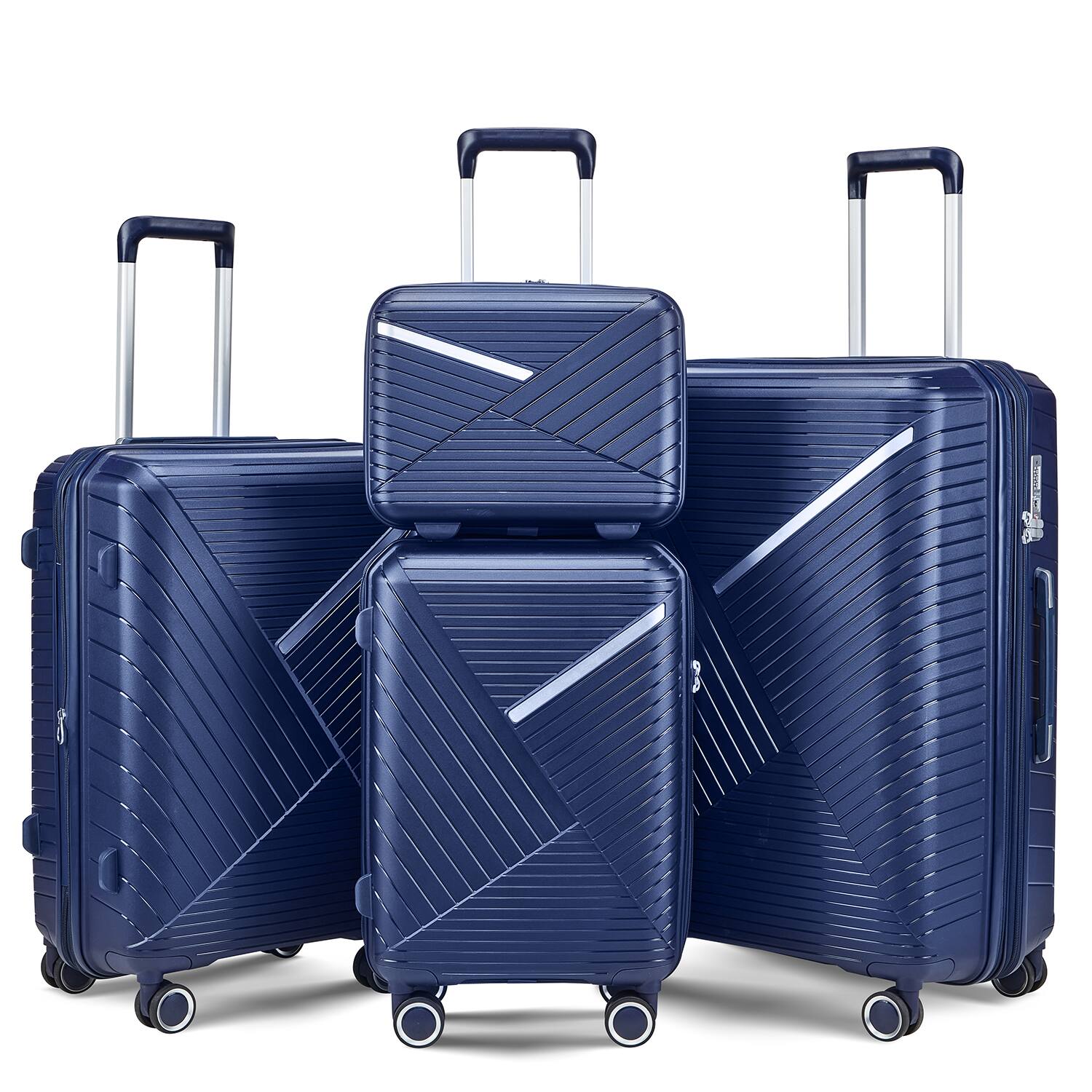 APRILSOUL - Luggage Sets Piece Expandable Lightweight Suitcase with Double Degrees Mute Spinner Wheels - Navy Blue