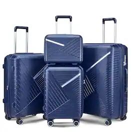 APRILSOUL - Luggage Sets Piece Expandable Lightweight Suitcase with Double Degrees Mute Spinner Wheels - Navy Blue