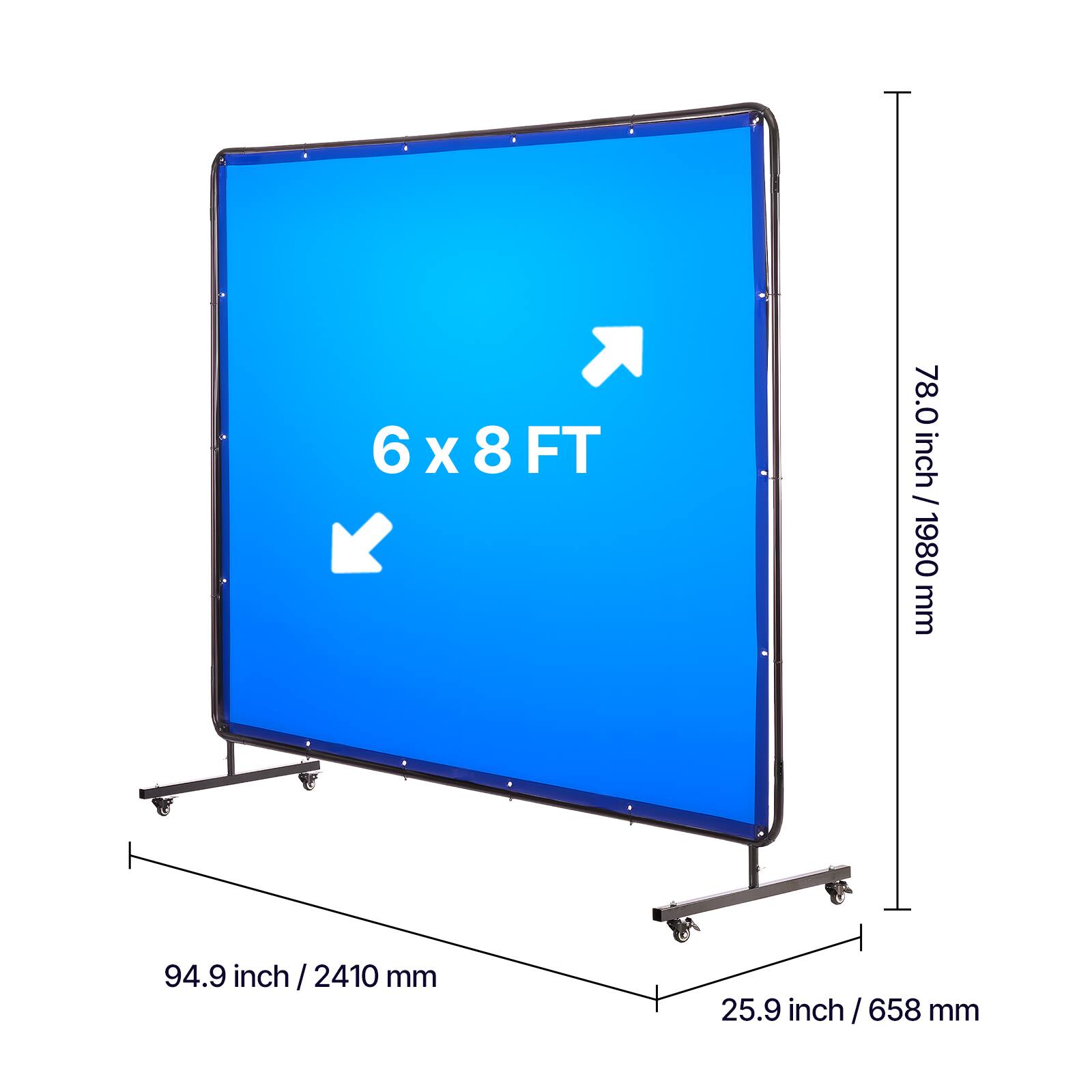 6 x 8 FT  
78.0 inch / 1980 mm  
94.9 inch / 2410 mm  
25.9 inch / 658 mm