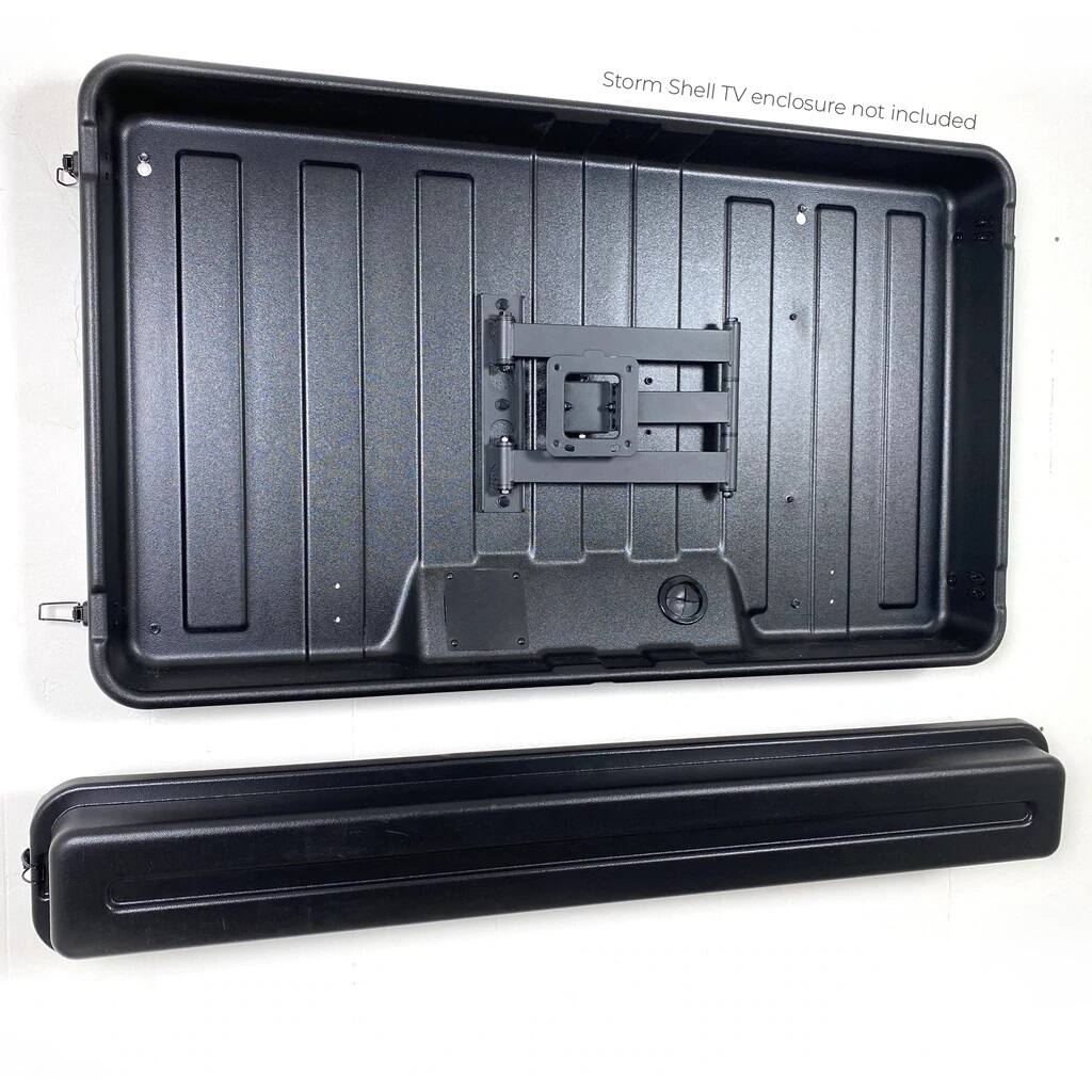 The text on the image reads "Storm Shell TV enclosure not included."
