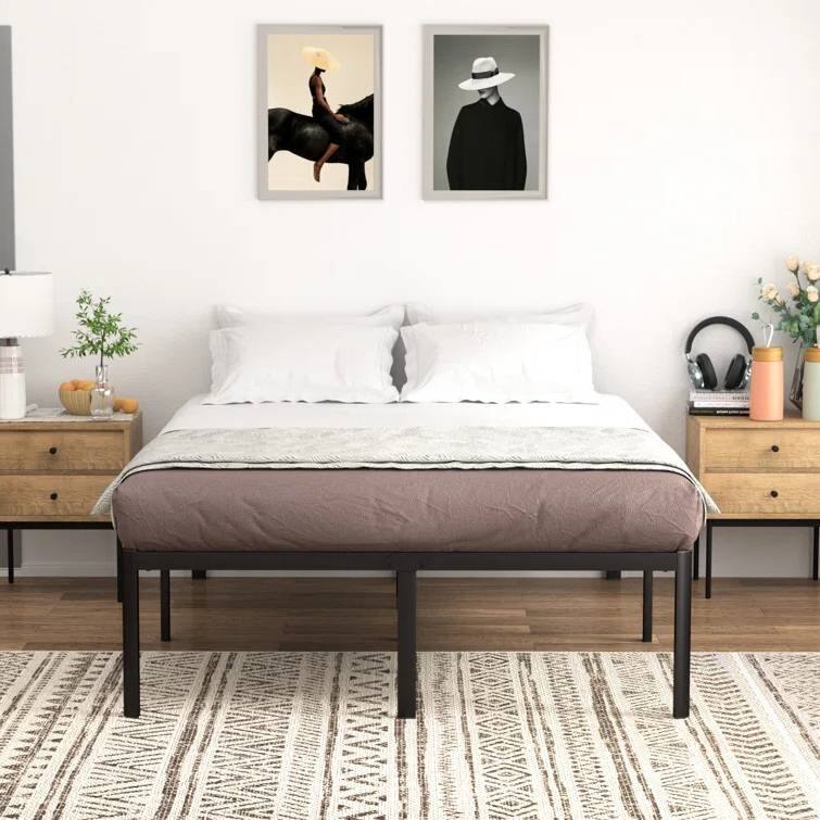 Left. Hivvago - Hivvago King 18-inch Rounded Edge Corners Metal Bed Frame with Under-bed Storage Space - Black.