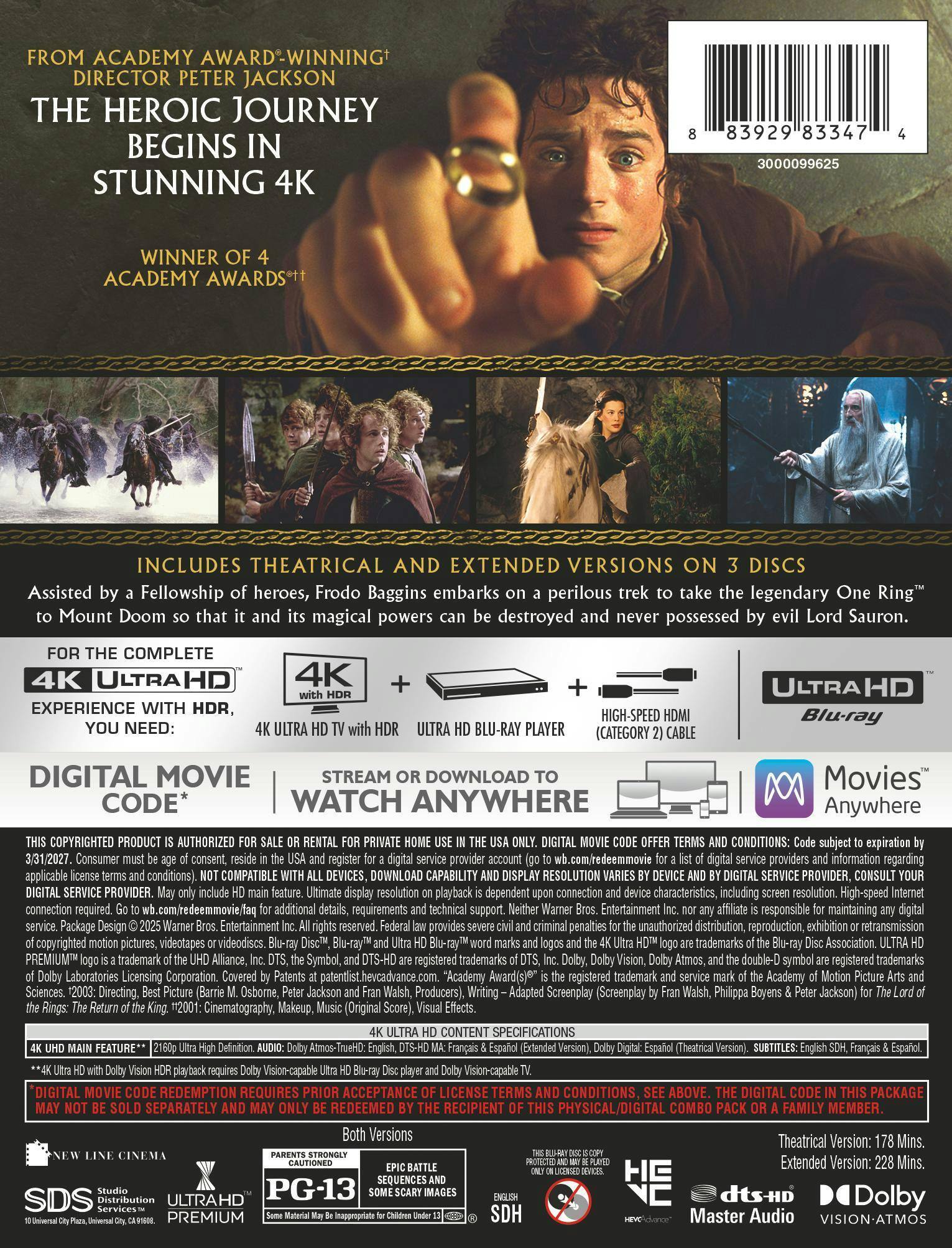 Back. The Lord of the Rings: The Fellowship of the Ring (Steelbook)   - 4K Blu-Ray.