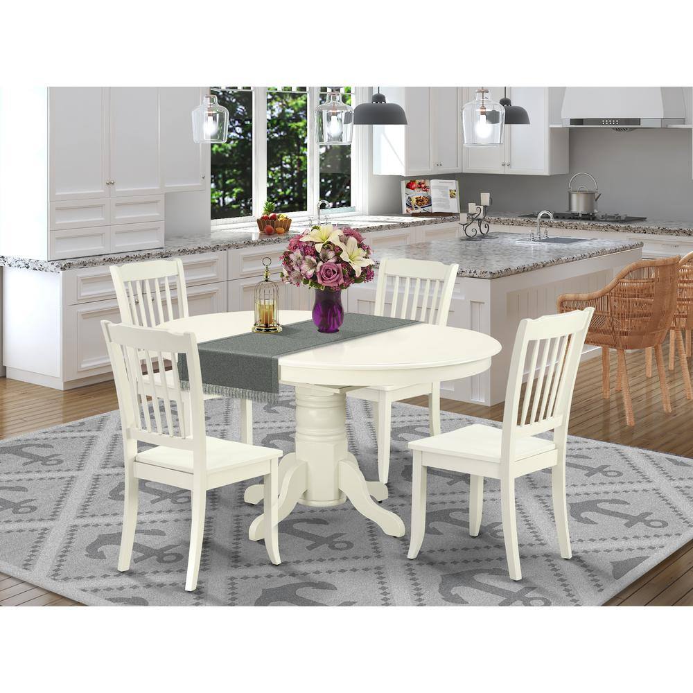 Left. East West Furniture - Dining Room Set Linen White - Brown.