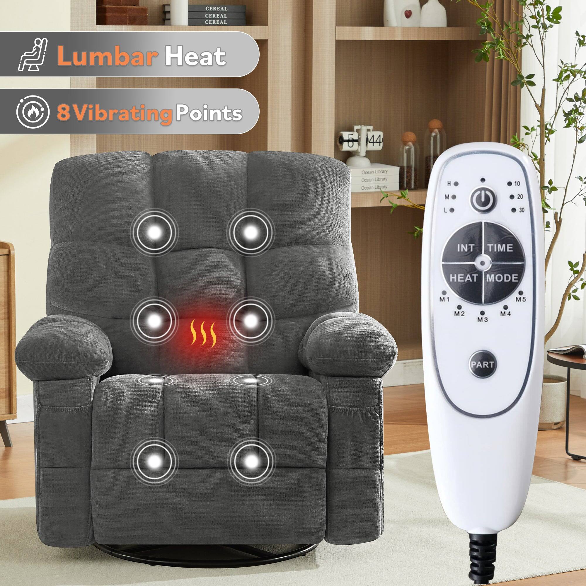 Lumbar Heat  
8 Vibrating Points  

INT TIME  
HEAT MODE  
M1 M2 M3 M4 M5  
PART