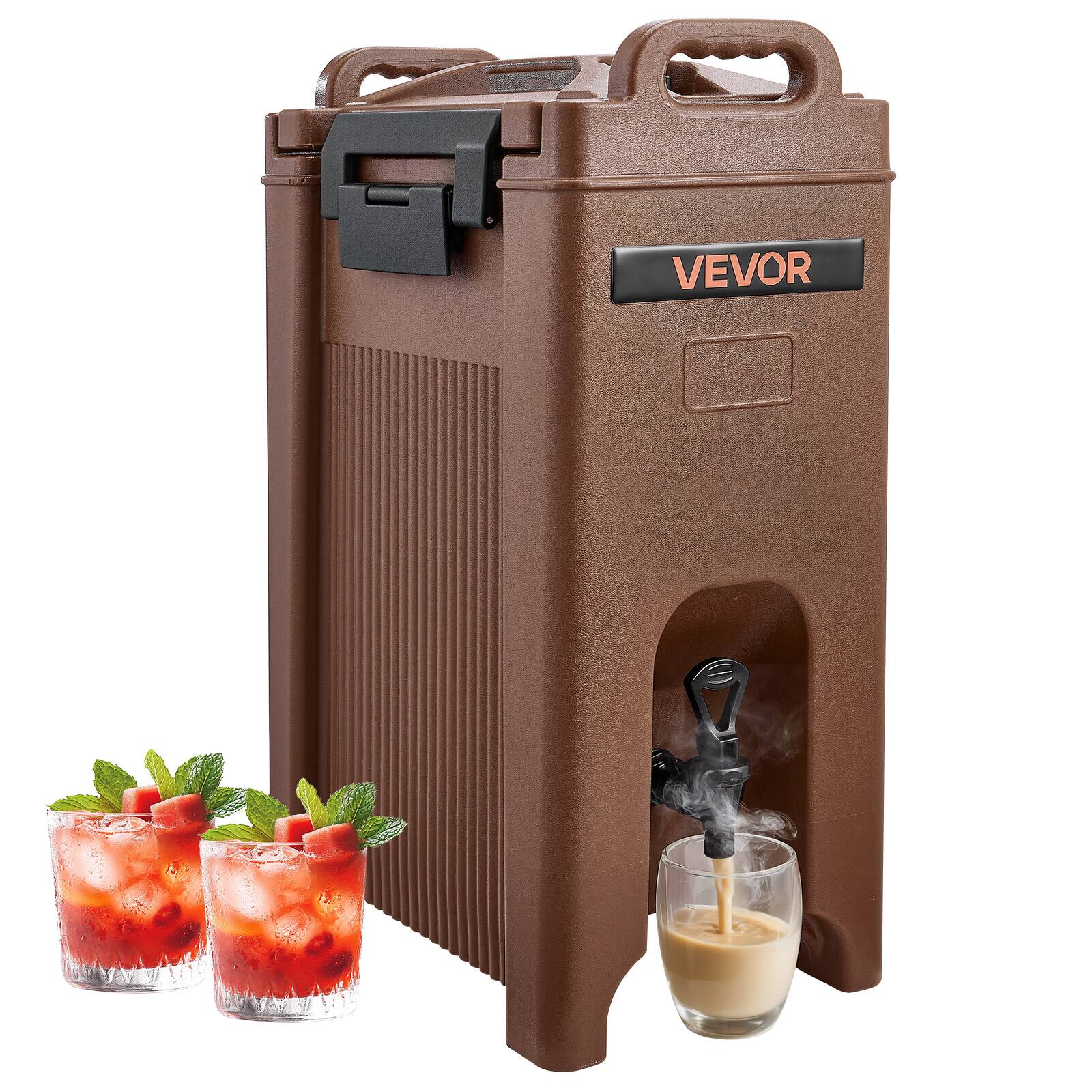 VEVOR - Insulated Beverage Dispenser, 5 Gal/19L Hot and Cold Beverage Server with Spigot & Handle, Food-Grade Drink Dispenser - Brown