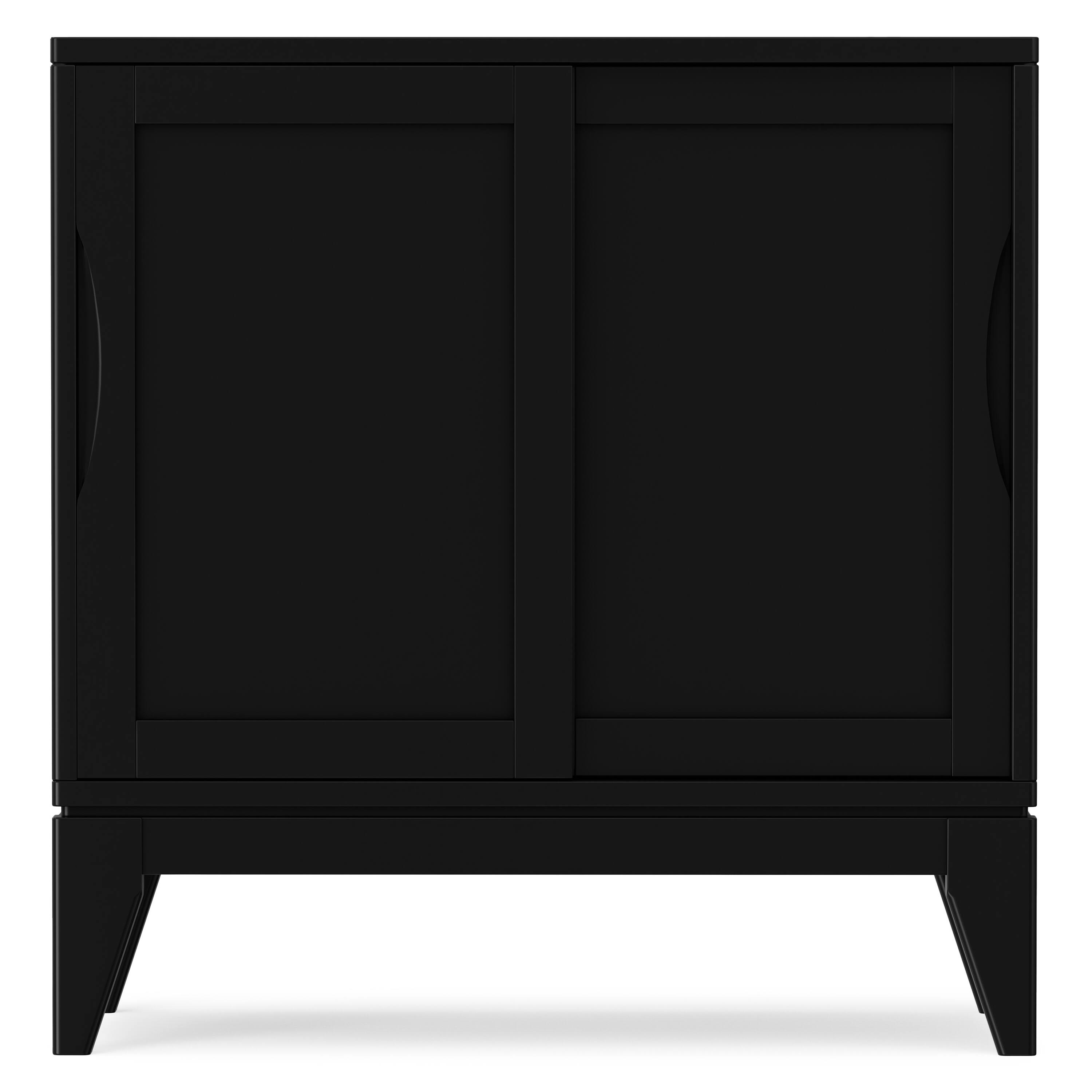 Back. Simpli Home - Simpli Home Harper 30 inch Wide Solid Hardwood Mid-Century Modern Low Storage Cabinet in Black - Black.