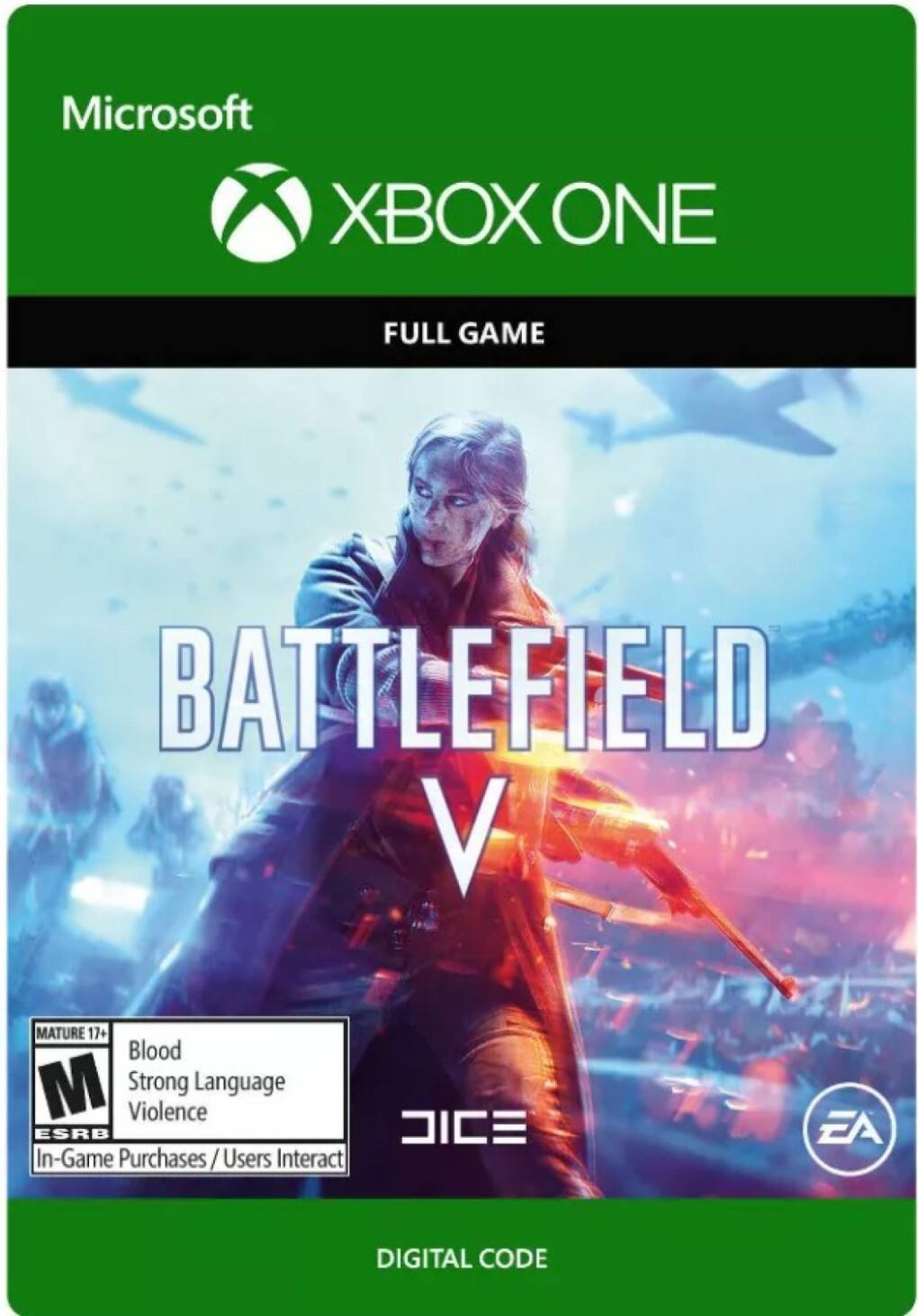 Microsoft Xbox One Full Game Battlefield V Mature 17+ Blood, Strong Language, Violence ESRB DICE In-Game Purchases / Users Interact EA Digital Code. - M (Mature 17+)