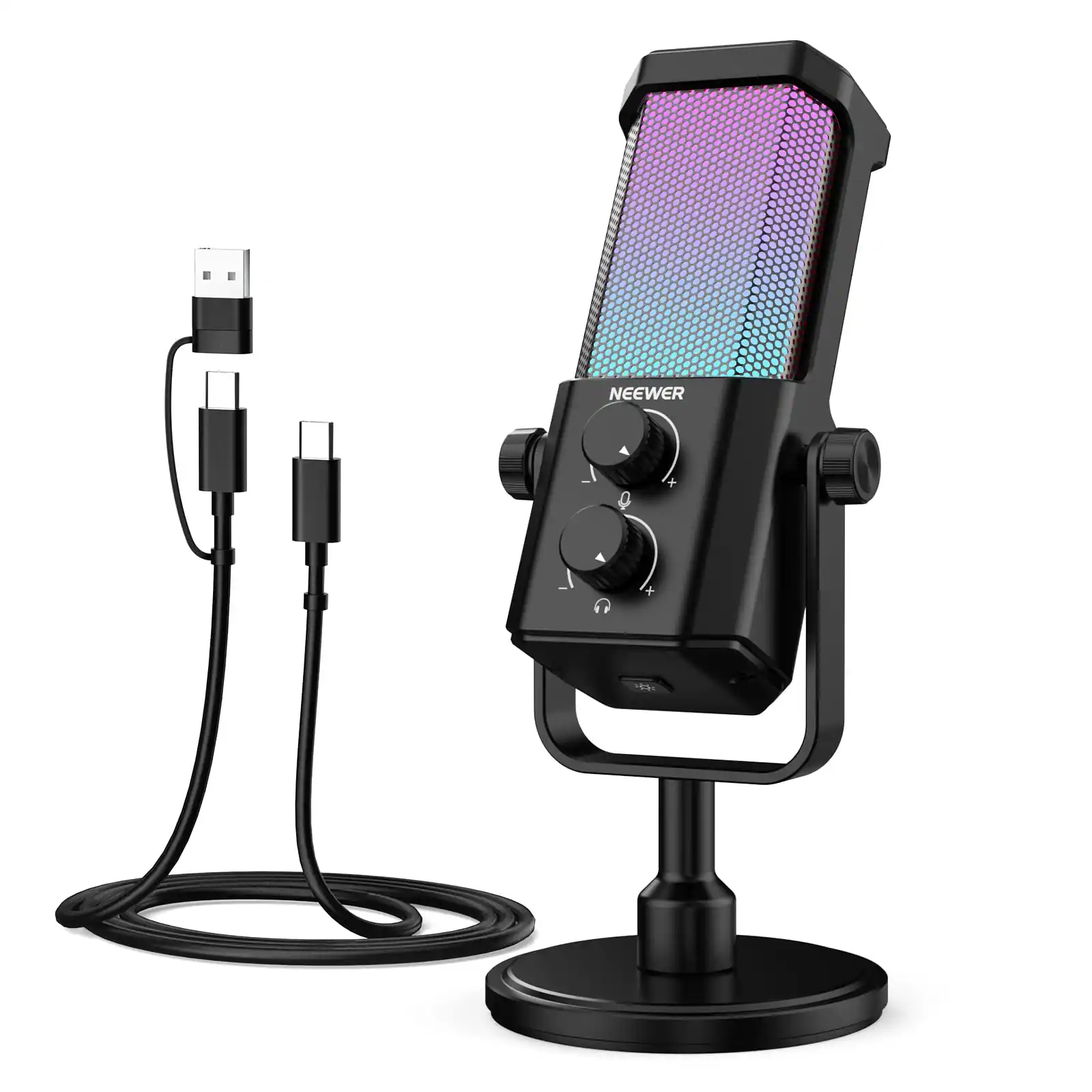 Neewer UM01 PRO AI Noise Canceling USB RGB Podcast Mic, Black, Cardioid ...