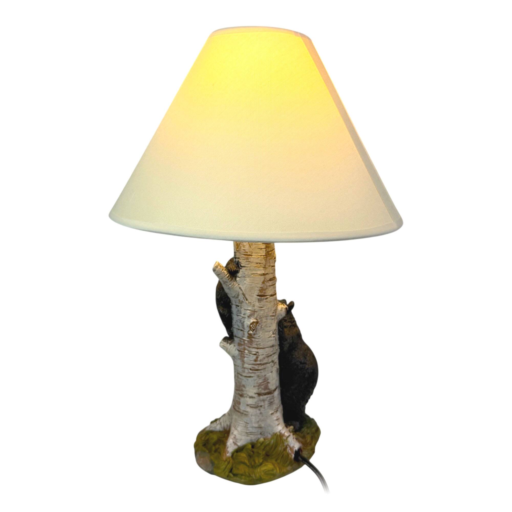Alt View 2. Zeckos - Black Bear and Cub Birch Tree Table Lamp With Shade - White.