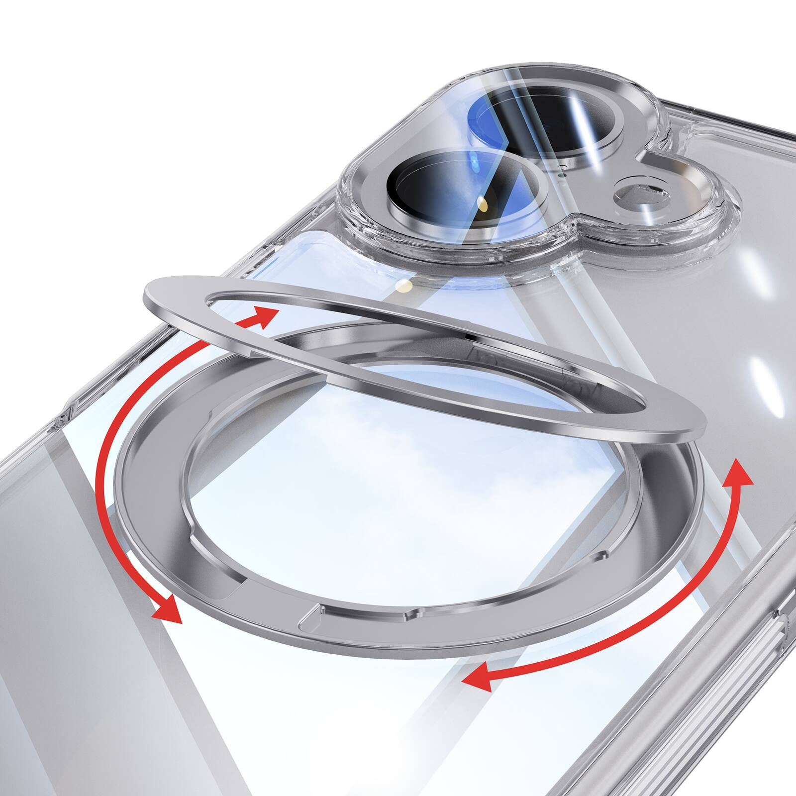 Alt View 2. Dteck - Magnetic Clear Phone Case for Apple iPhone 17 with 360° Rotating Kickstand Shockproof PC+TPU Slim Transparent Cover - White.