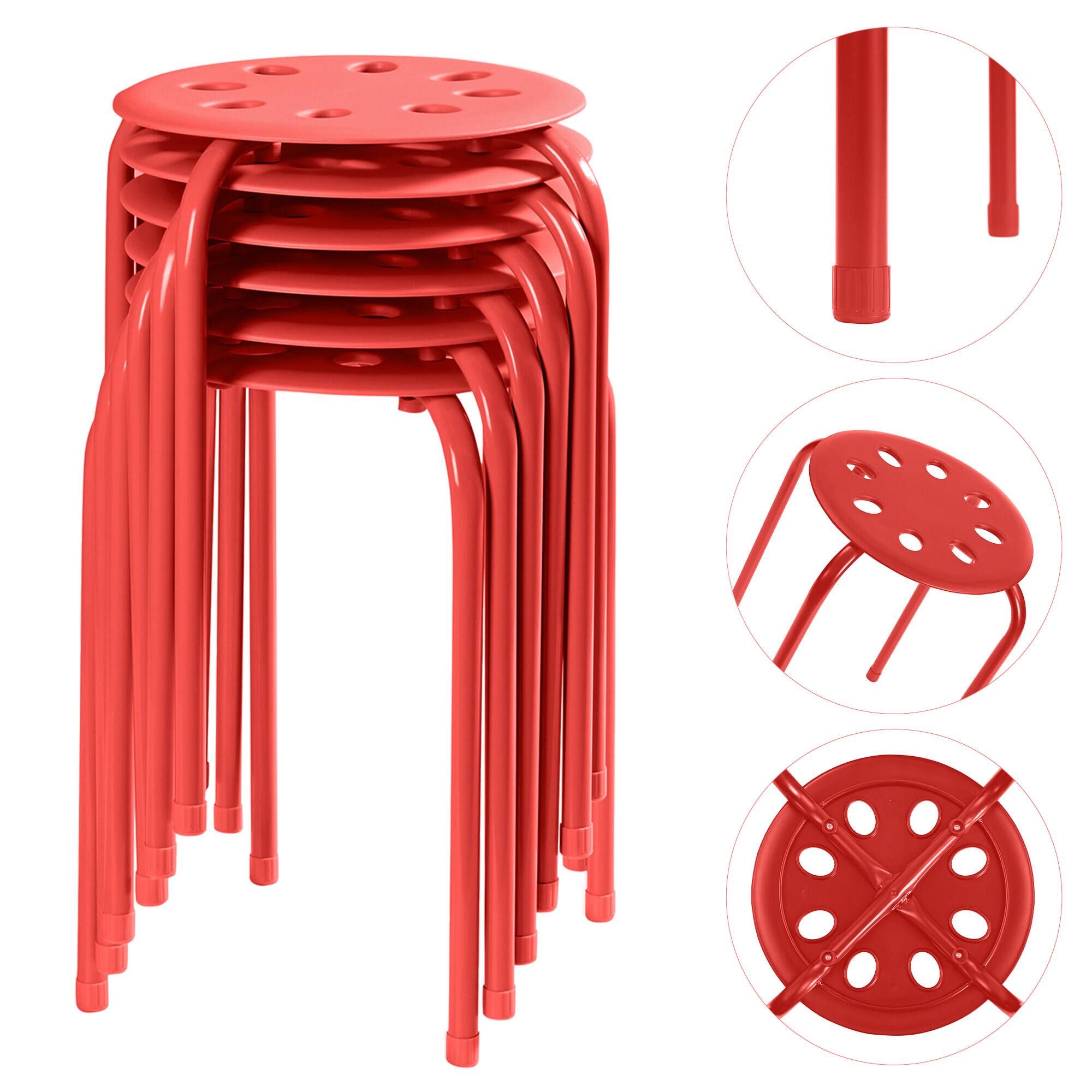 Angle. Vecelo - 6Pcs Commercial Stackable Stools - 265 lb Weight Capacity, Multi-Color Lightweight Stools for Classroom/Office - Red.