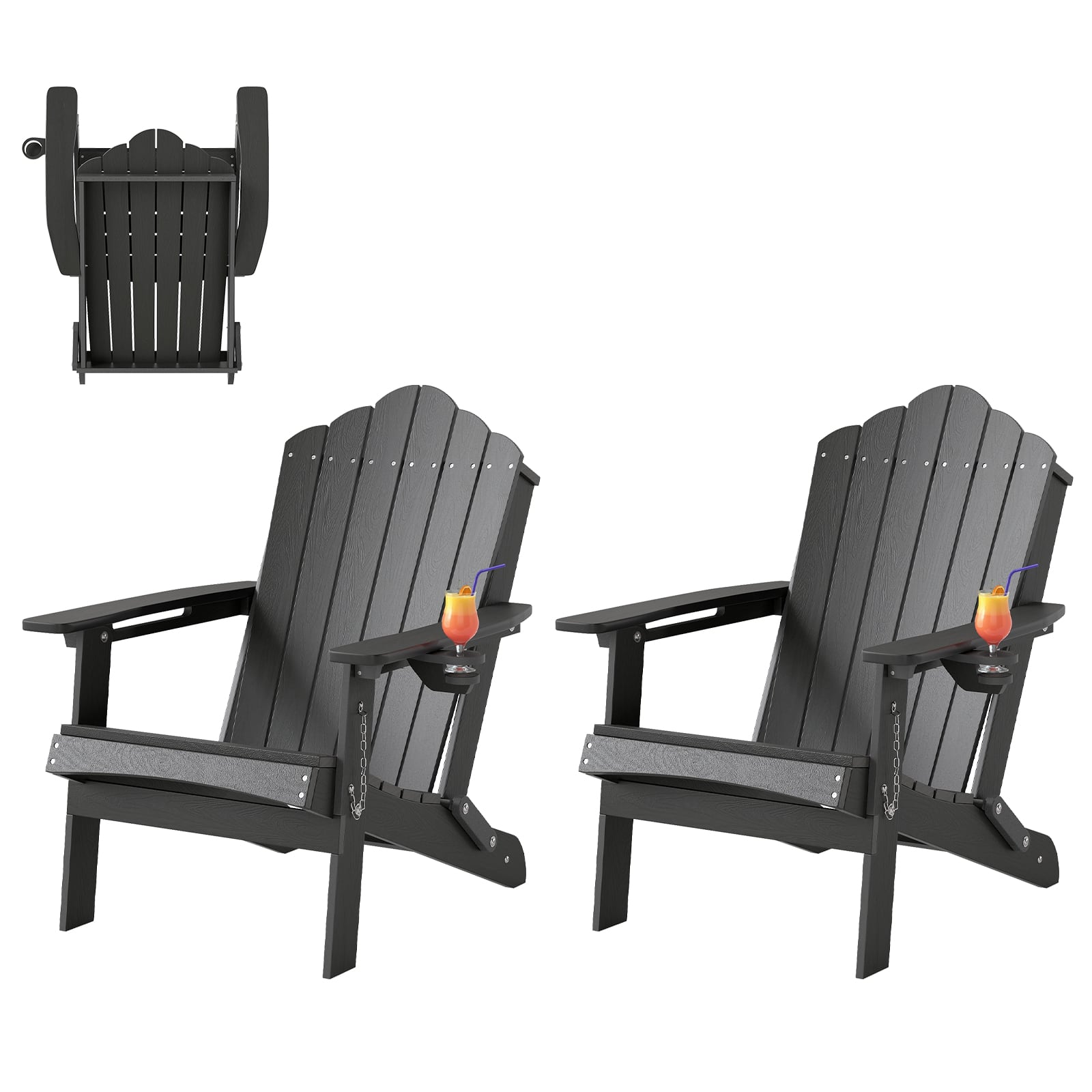 Gymax - 2PCS Patio Folding Adirondack Chair Weather Resistant Cup Holder Yard Grey - Gr4y