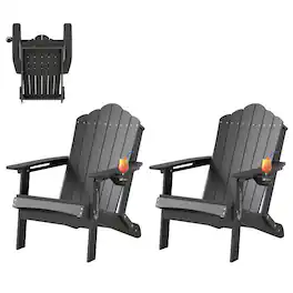Gymax - 2PCS Patio Folding Adirondack Chair Weather Resistant Cup Holder Yard Grey - Gr4y