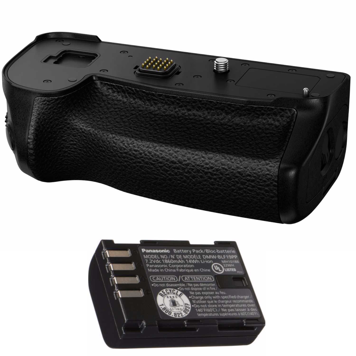 Panasonic Battery Pack/Bloc-batterie MODEL NO/N N DE MODELE DMW-BLF19PP 7.2Vdc 1860mAh 14Wh Li-ion 10188 Panasonic Corporation 3ZWH Made in China abrique en Chine UL LISTED CAUTION ATTENTION Do not disassemble Ne pas demonter RECYCLE Ne pas exposer feu Charge only with specified charger N'utlier q i chargeut recommende Do ton store i temperatures 1990 7,800 822 8831 140 tempratures F(60CJ superieures Ne pas lainses a 60C140)