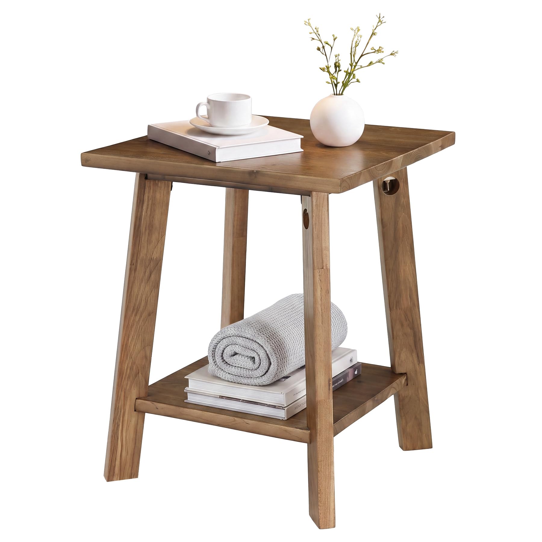 Alt View 5. Tribesigns - Solid Wood End Table, Small Side Table with 2-Tier Storage Shelf - Brown.