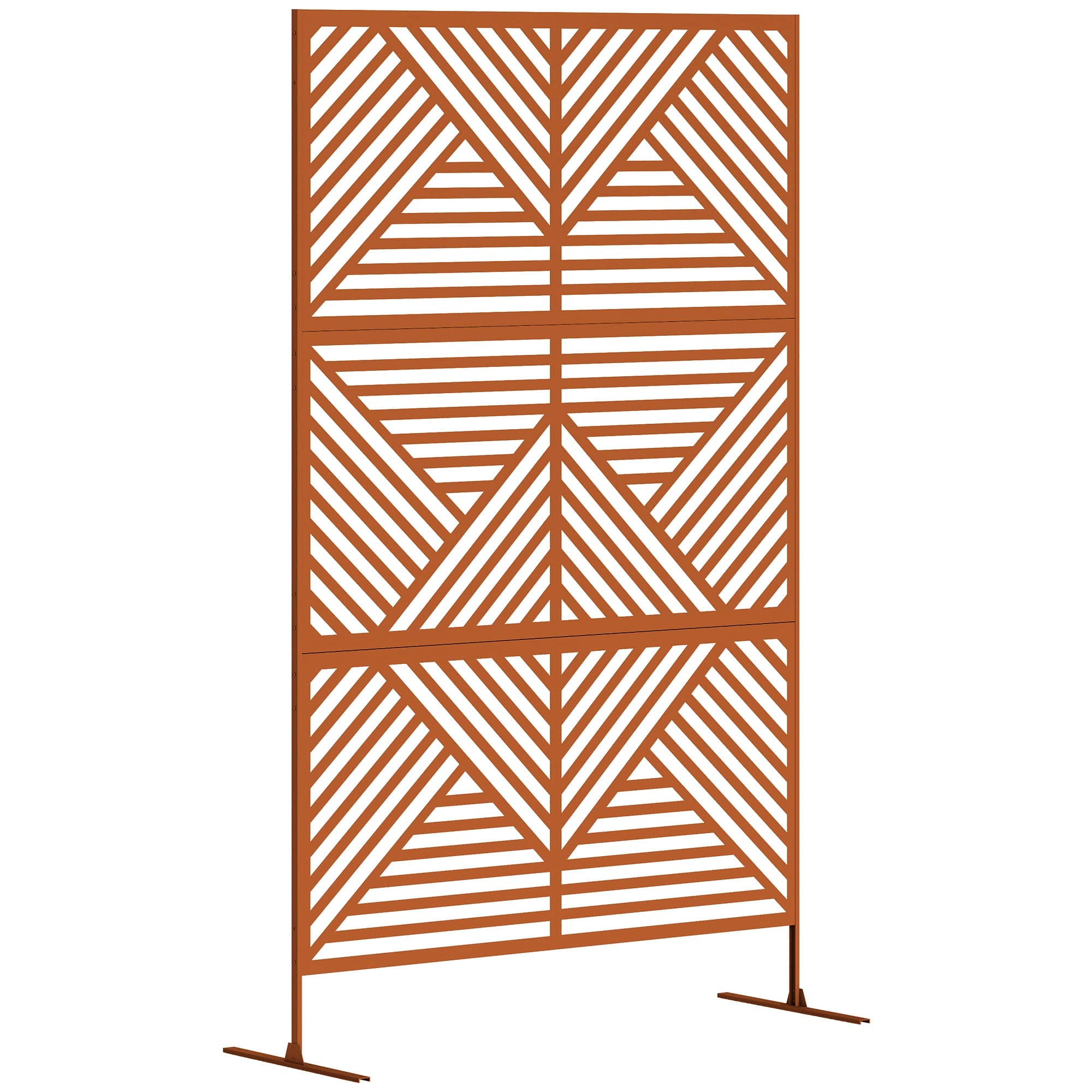Outsunny - Metal Outdoor Privacy Screen, 78" H x 48" W Decorative Privacy Fence Screen, Freestanding Outdoor Divider with Stand - Brown/Rhombus