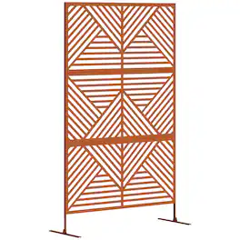 Outsunny - Metal Outdoor Privacy Screen, 78" H x 48" W Decorative Privacy Fence Screen, Freestanding Outdoor Divider with Stand - Brown/Rhombus
