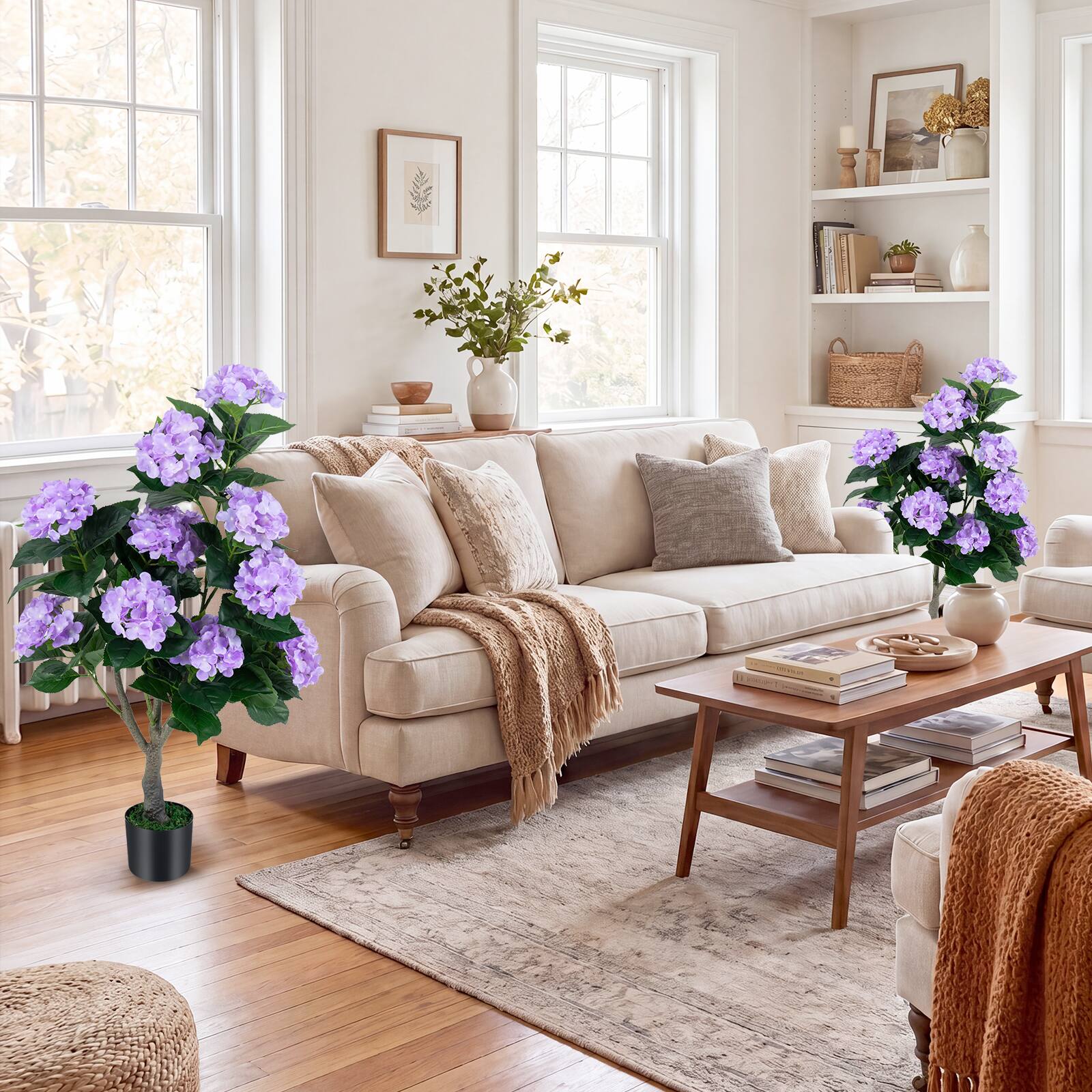 Alt View 1. Costway - Costway 2-Pack Artificial Hydrangea Tree, 43.5" Faux Flower Plants with 11 Blooms&Trunk - Purple.