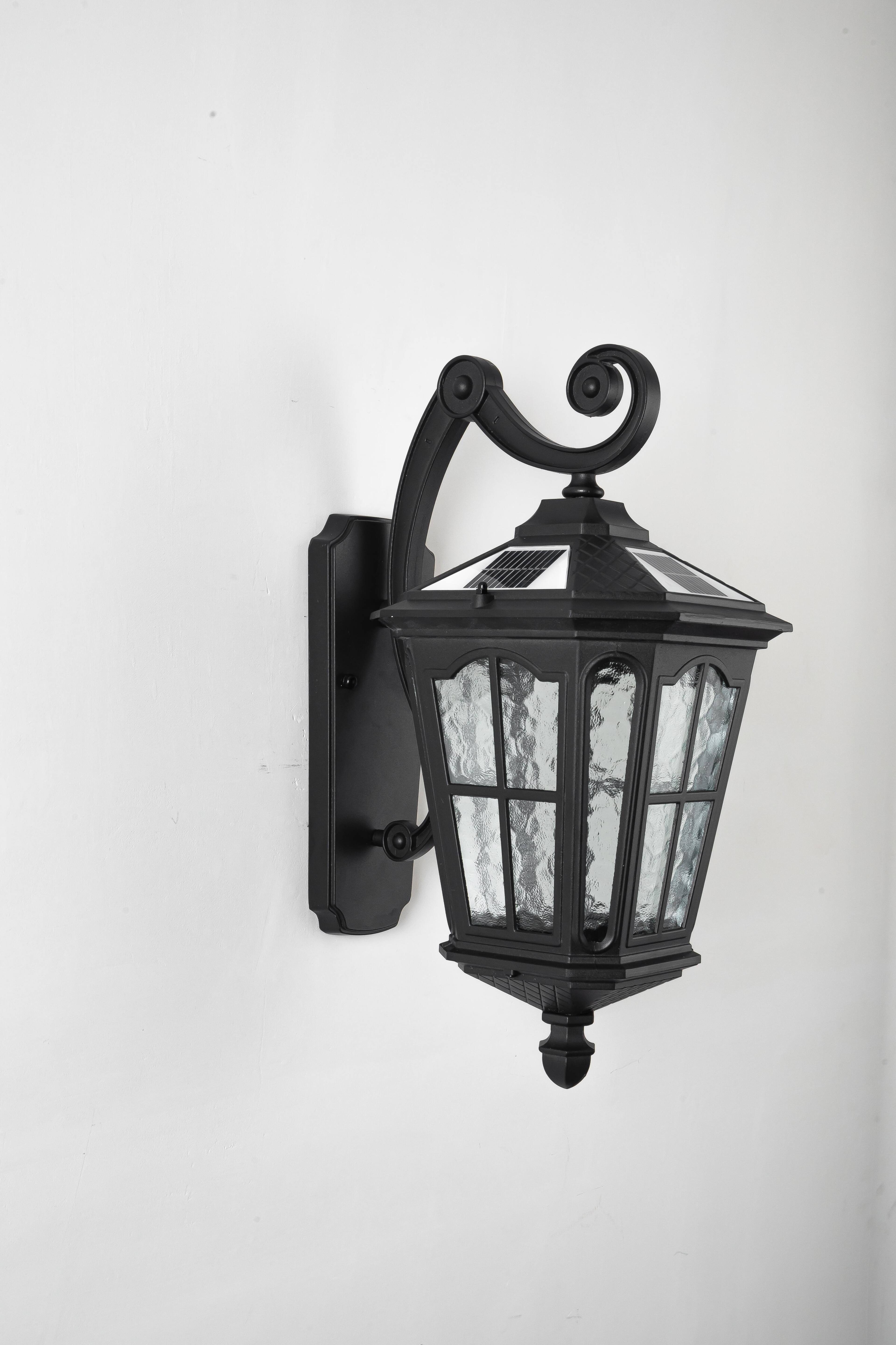 Left. Akoasm - Black Outdoor Solar Wall Light Amen Style Wall Lamps Corridor Aisle Light, IP65 Waterproof for Garden Patio Balcony.