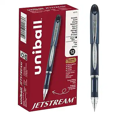 JETSTREAM uniball 40173 Smooth Quick Drying Ballpoint - 0.7mm Black Fine 12 uni
Stylo à Bille A Sichage Rapide ET Usse 220 Noir Fine
Schreibstift A Tinte Schnell Trocknend ET Linie 0.7mm Schwarz
Jetstream Contre GEAU are Confortable ET uniball
USA Made
Water Fading
Water Resistant Ink
Smooth Writing
Quick Drying
Comfortable Grip