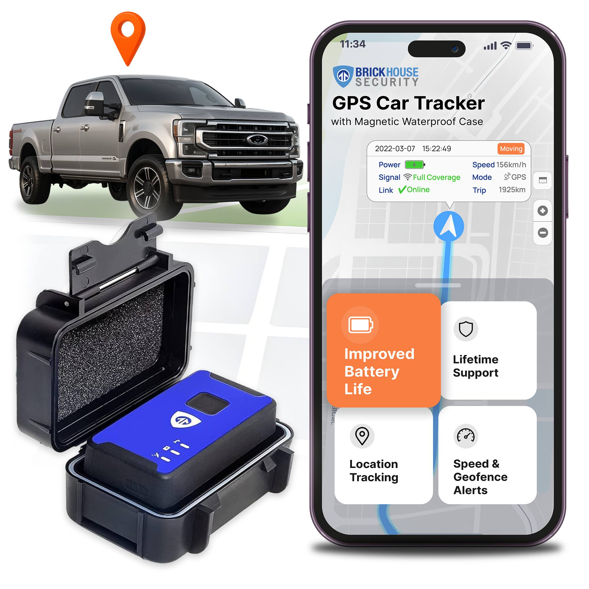 BrickHouse Security - Spark Nano 7 GPS Tracker with Waterproof Magnetic Case - GPS Tracking Device for Cars & More - Subscription Required - Blue