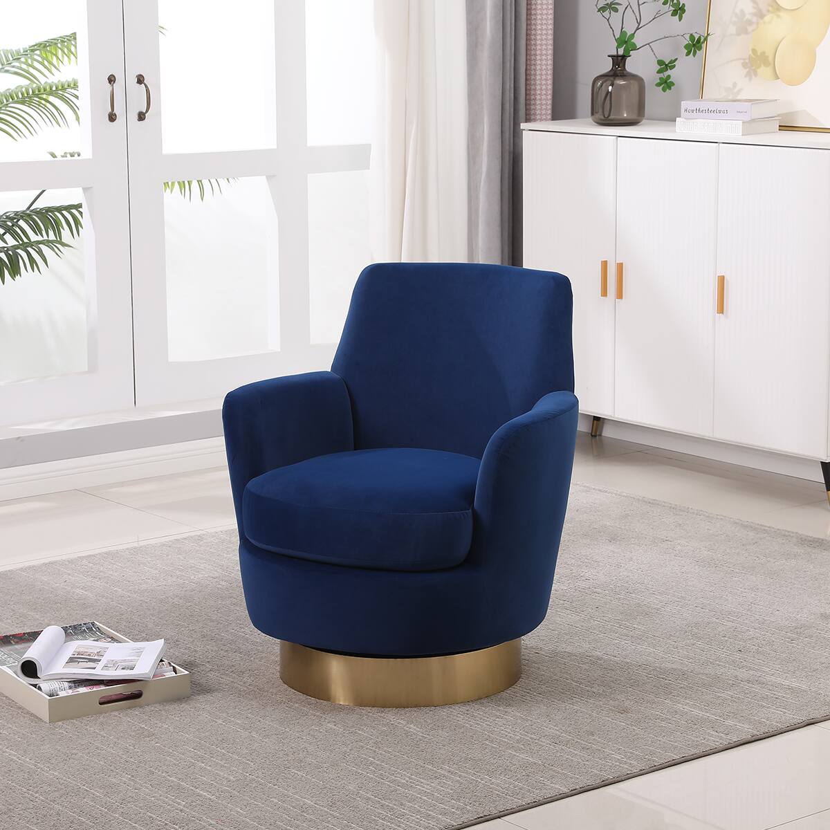 Alt View 1. Trinkets Crazed - Swivel Barrel Chair,Modern Comfy Velvet Upholstered Round Swivel Accent Chairst,360 Degree Single Sofa Chair Armchair - Navy.
