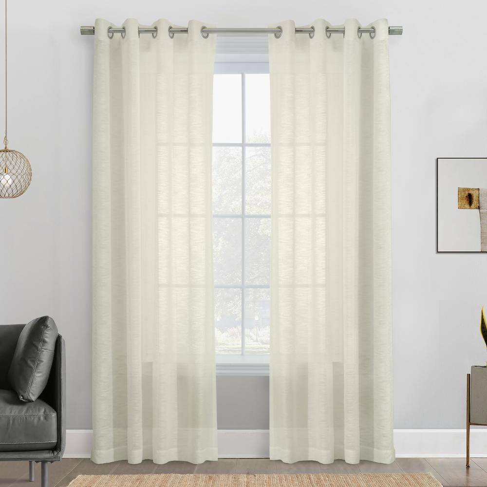 Angle. Commonwealth Home Fashions - Habitat Boucle Sheer Premium Stylish and Functional Grommet Curtain Panel 52" x 84" Off White - Off White.