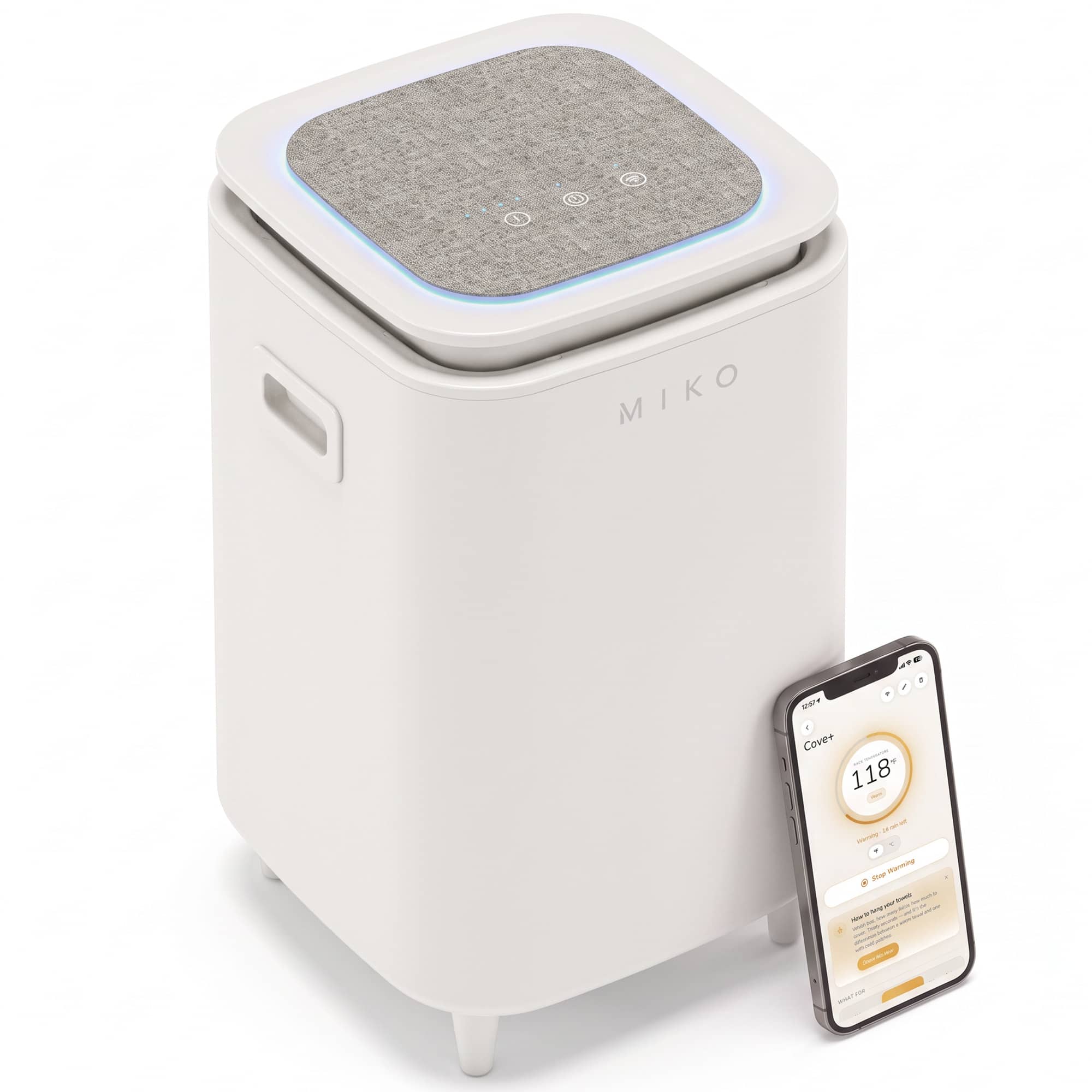 Miko - Cove App-Controlled Towel Warmer with Aromatherapy - White