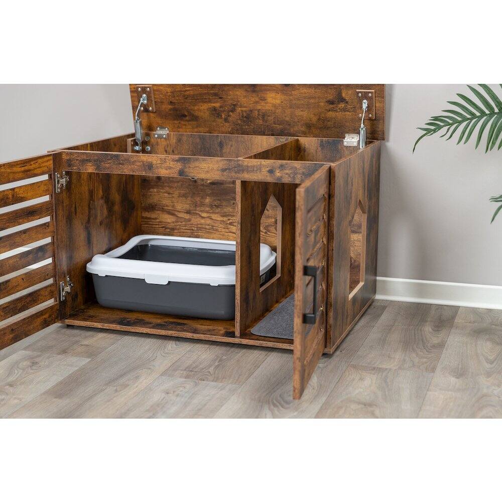 Alt View 4. TRIXIE - XL Farmhouse Litter Box Enclosure, Hidden Litter Box Cabinet or End Table - Brown.