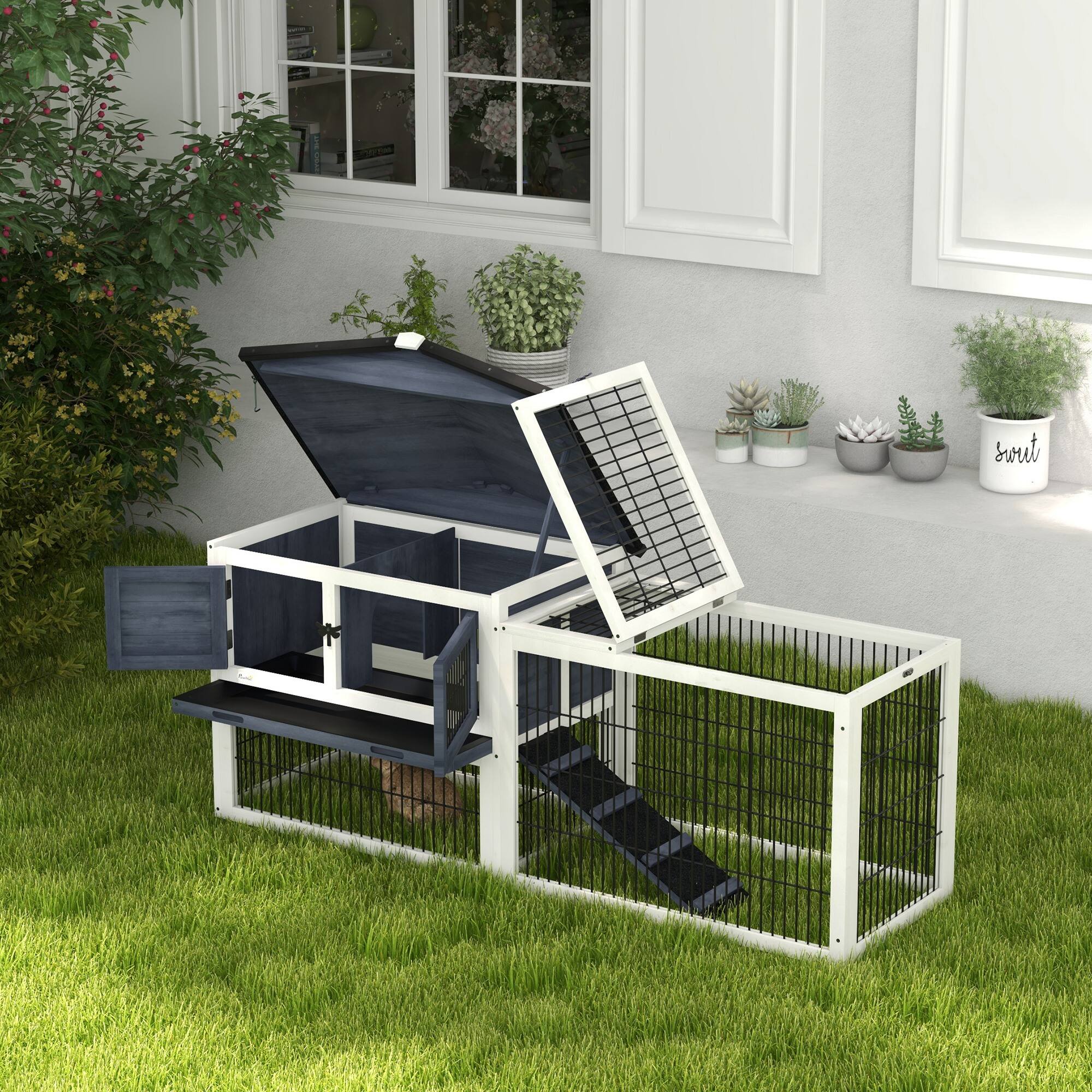 Alt View 7. Pawhut - Level 59" Outdoor Rabbit Hutch with Openable Top.