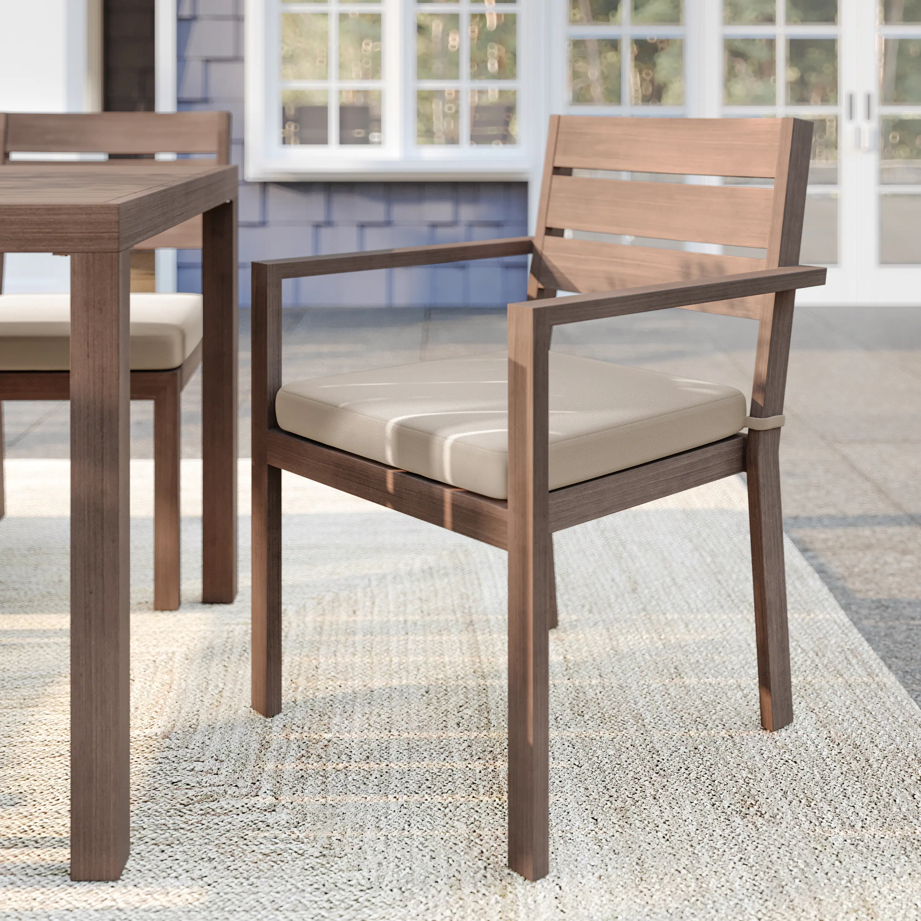 Alt View 1. Martha Stewart - Bedford All-Weather Stacking Patio Dining Armchair with Seat Cushion - Brown.