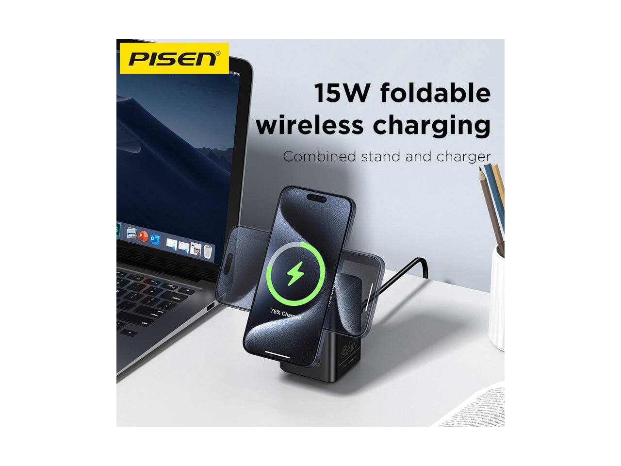 PISEN 15W foldable wireless charging Combined stand and charger

15W foldable wireless charging
Combined stand and charger

75% Charged