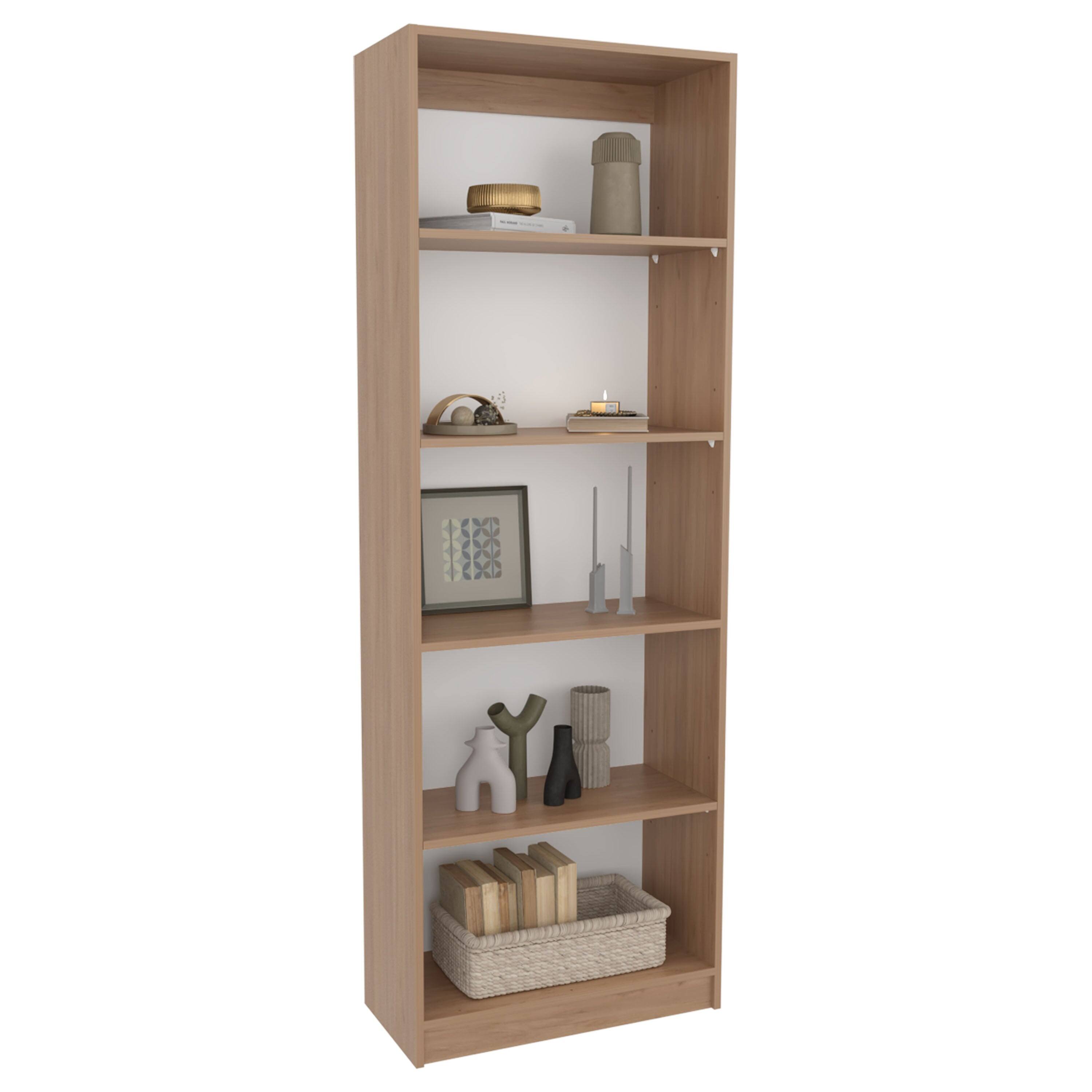 Alt View 1. Depot Eshop - Vinton 4-Tier Bookcase with Modern Storage for Books and Decor - Natural Oak / White.