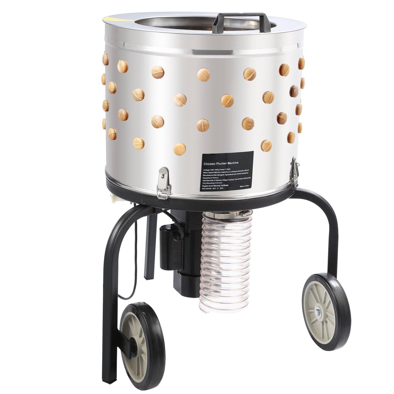 Chicken Plucker Machine

Features:
- Stainless Steel Construction
- Durable and Easy to Clean
- Adjustable Speed Control
- Large Capacity
- Portable Design with Wheels
- Easy to Use and Maintain

Specifications:
- Voltage: 110V/220V
- Power: 150W
- Dimensions: 24" x 24" x 36"
- Weight: 50 lbs

Warranty: 1 Year

Made in China