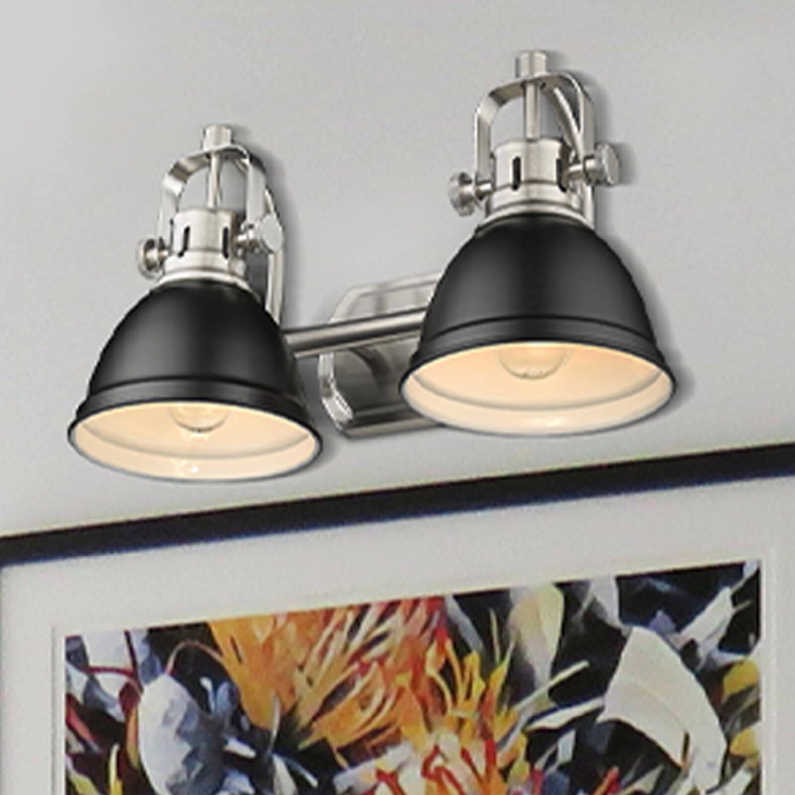 Left. TECH SAFARI - Modern Vanity Light Industrial Bathroom Wall Fixtures And Brushed Nickel Finish With Metal Shade w Bn bk - Black.