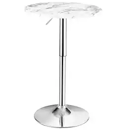 Gymax - Round Pub Table Height Adjustable Bistro Bar Table 360-degree Swivel w/Faux Marble Top - White