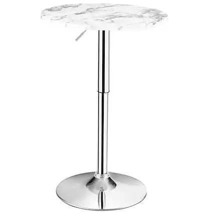 Front. Gymax - Gymax Round Pub Table Height Adjustable Bistro Bar Table 360-degree Swivel w/Faux Marble Top - White.