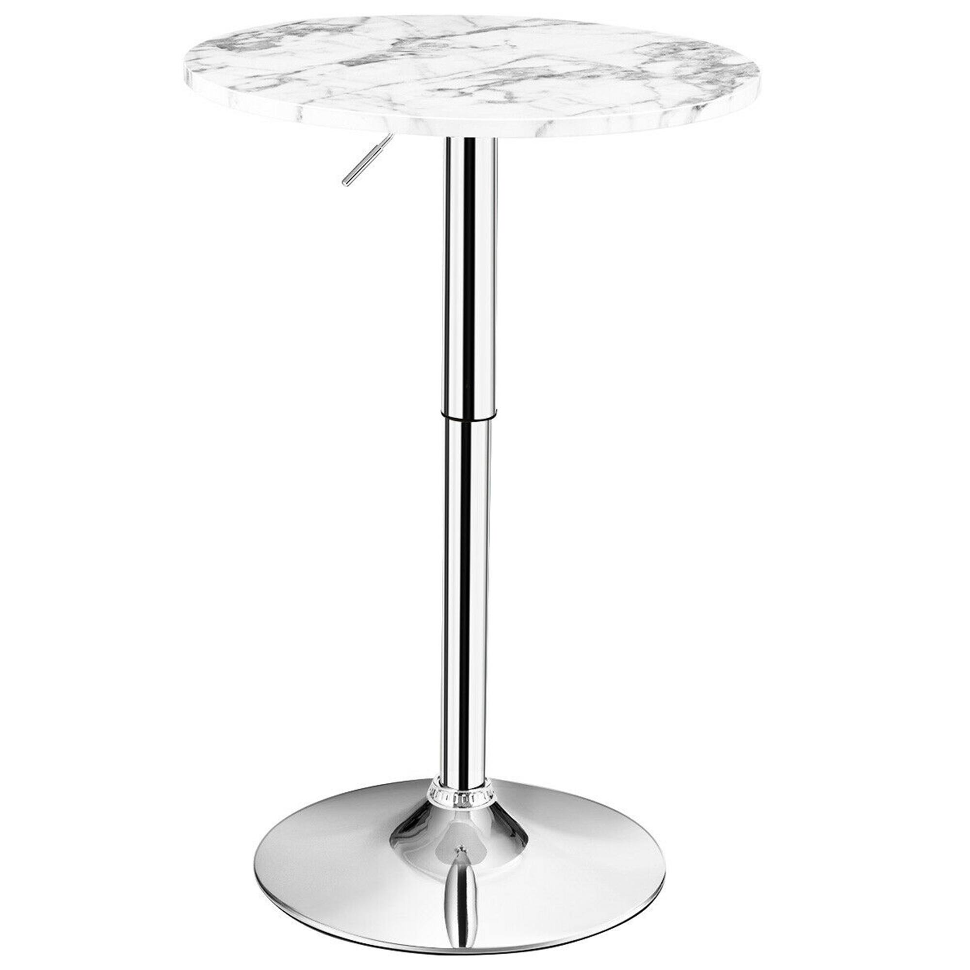 Front. Gymax - Gymax Round Pub Table Height Adjustable Bistro Bar Table 360-degree Swivel w/Faux Marble Top - White.