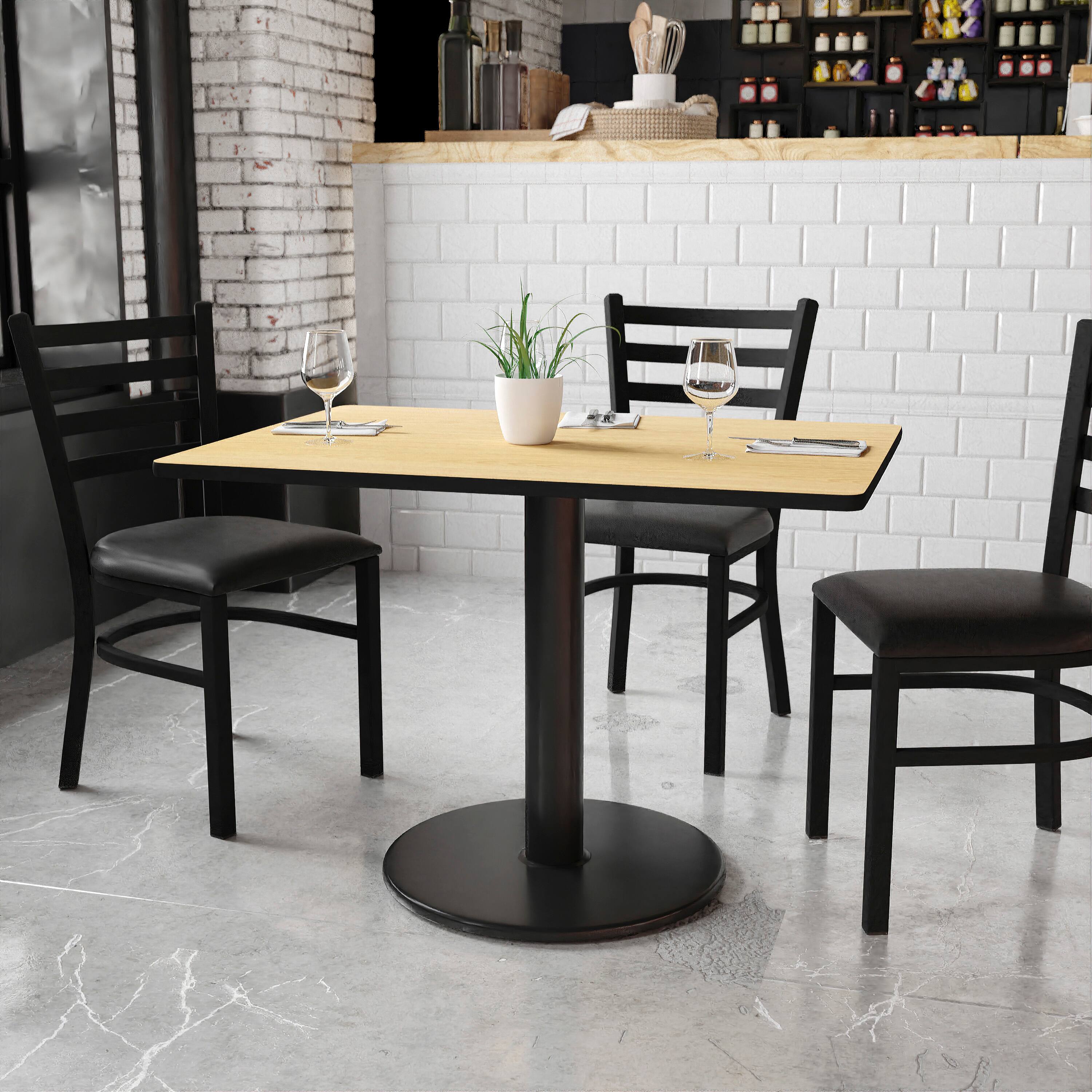Angle. Flash Furniture - Graniss 30'' x 42'' Rectangular Natural Laminate Table Top with 24'' Round Table Height Base - Natural.