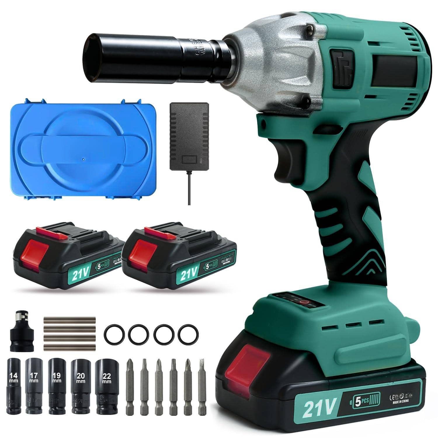 JETRANSPORT - Cordless Impact Wrench 1/2 2 Pistola De Impacto With 5 Sockets Electric Driver For Car Tires And Home Green - Default