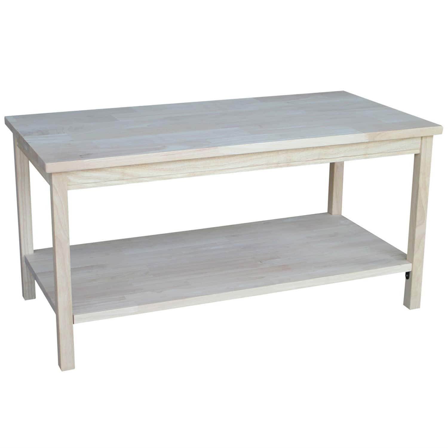 Hivvago - Unfinished Solid Wood Rectangular Coffee Table with Bottom Shelf - Gray
