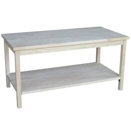 SlickBlue - Solid Unfinished Wood Coffee Table with Bottom Storage Shelf - White