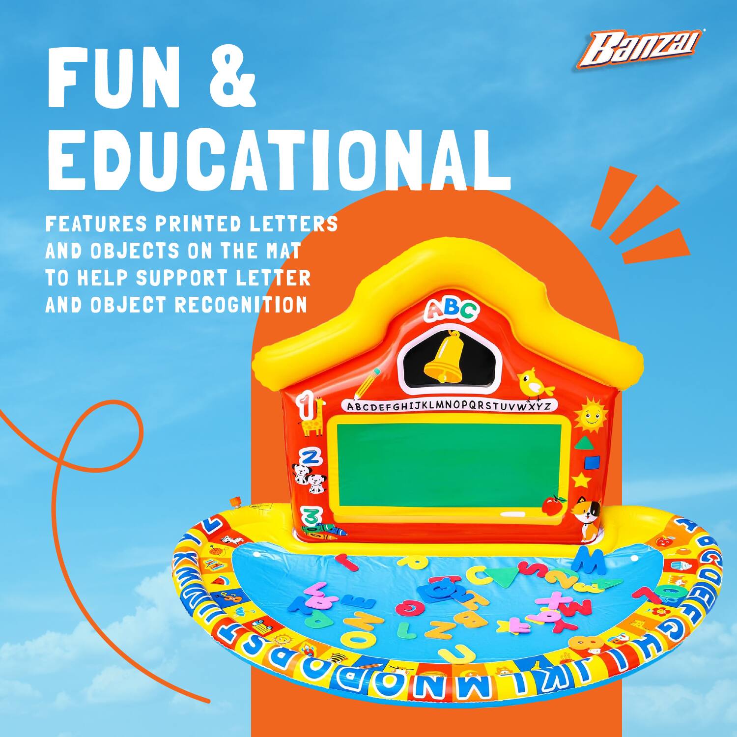 FUN & EDUCATIONAL

FEATURES PRINTED LETTERS AND OBJECTS ON THE MAT TO HELP SUPPORT LETTER AND OBJECT RECOGNITION

Banzai