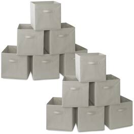 Casafield - (Set of 12) Collapsible Fabric Cubes - Storage Bins - Light Gray