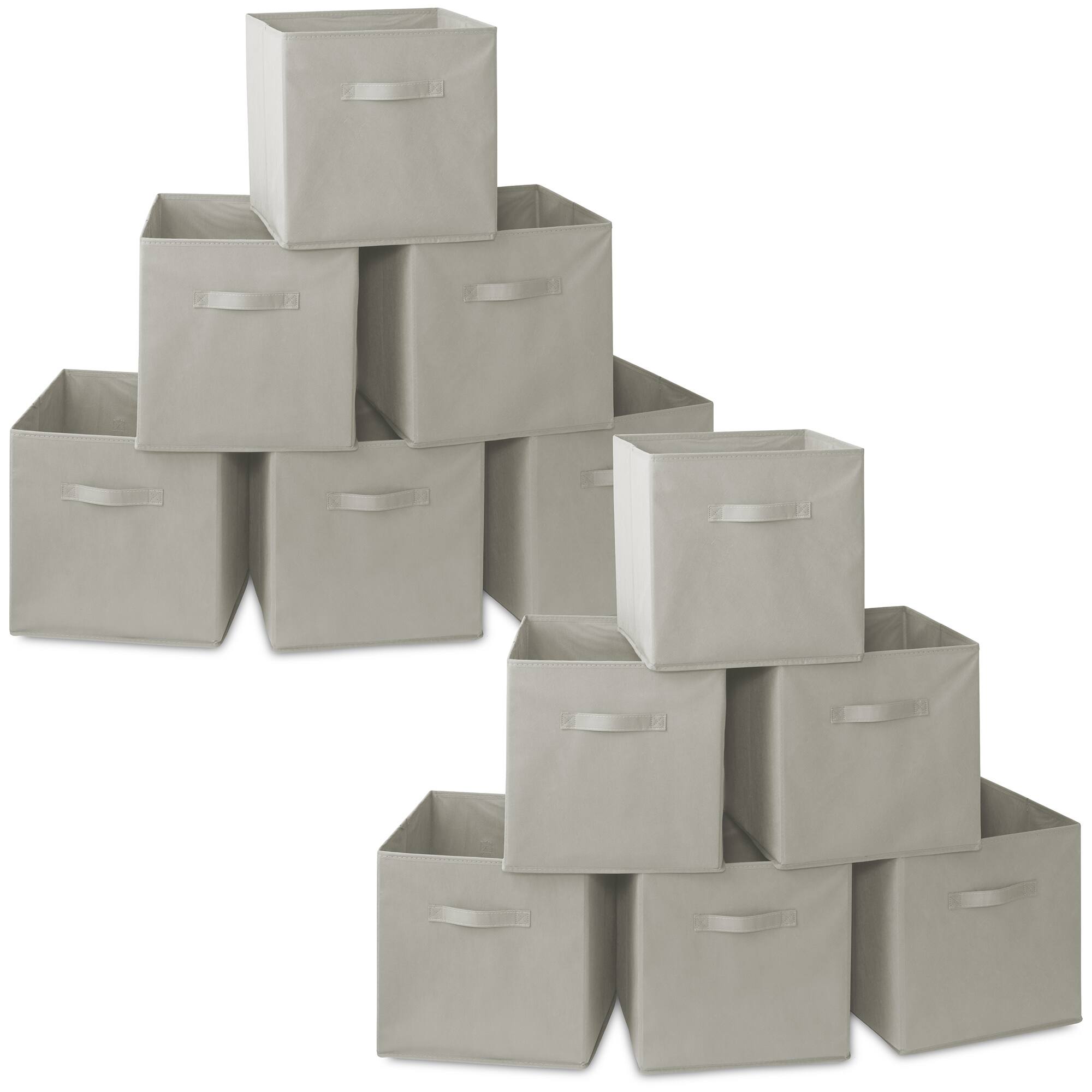 Front. Casafield - (Set of 12) Collapsible Fabric Cubes - Storage Bins - Light Gray.