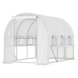 Outsunny - 9.7' x 6.5' x 6.5' Walk-in Tunnel Greenhouse, Outdoor Green House with Anti-Tear PE Cover, Zipper Doors and Mesh Windows
