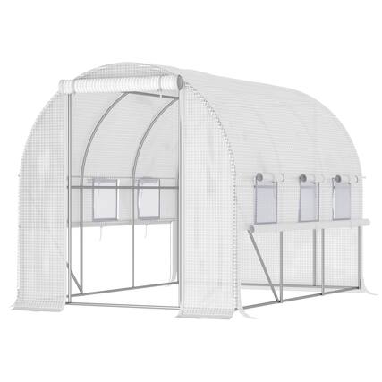 Front. TinyHomie - 10 x 7 x 7FT Walk-in Tunnel Greenhouse Outdoor Green House with Anti-Tear PE Cover Zipper Doors and Mesh Windows White.
