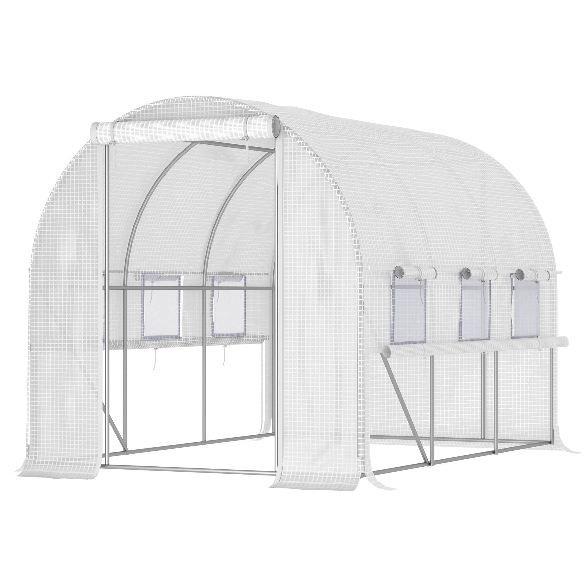 Front. TinyHomie - 10 x 7 x 7FT Walk-in Tunnel Greenhouse Outdoor Green House with Anti-Tear PE Cover Zipper Doors and Mesh Windows White.