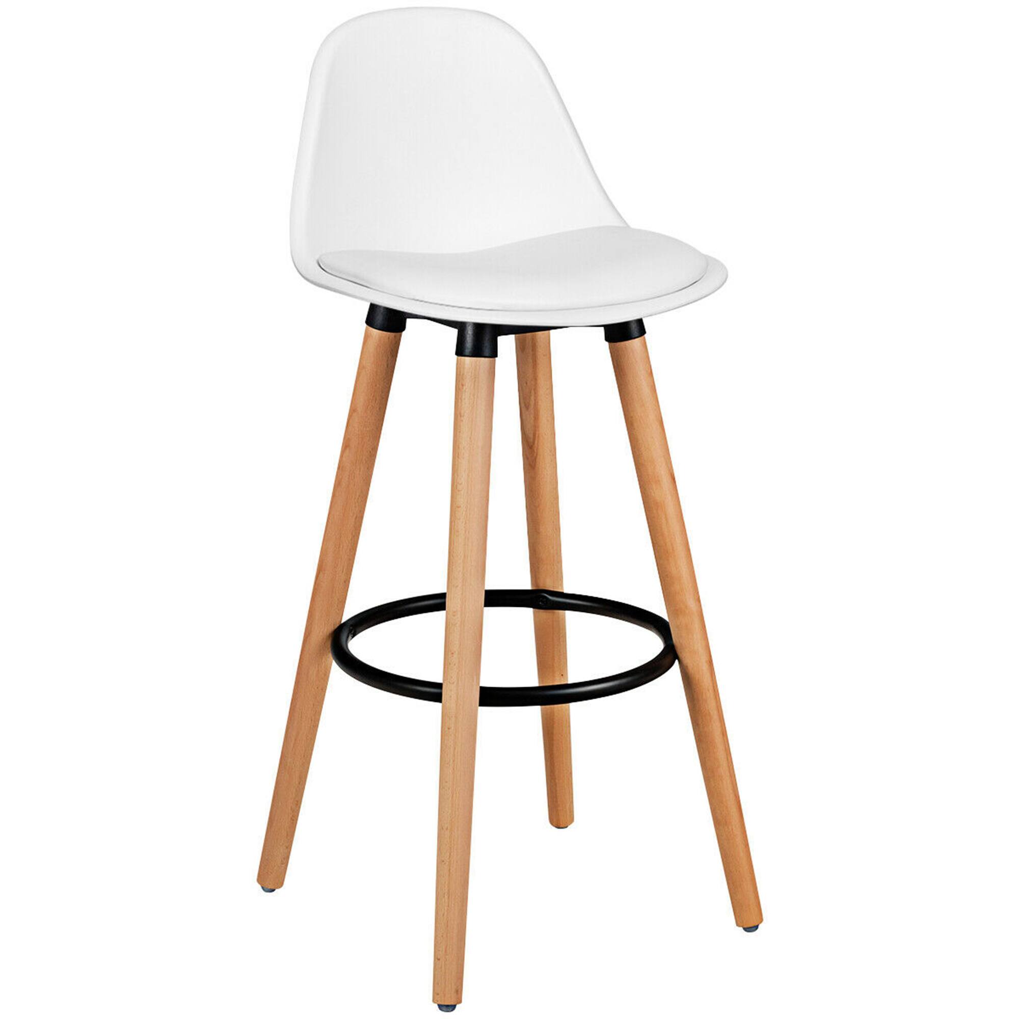 Alt View 3. Gymax - Gymax Set of 2 Mid Century Barstool 28.5" Dining Pub Chair w/Leather Padded Seat White - White.