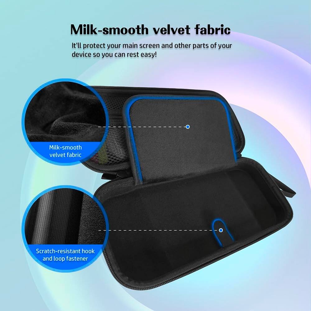 Milk-smooth velvet fabric  
It'll protect your main screen and other parts of your device so you can rest easy!  

Milk-smooth velvet fabric  

Scratch-resistant hook and loop fastener